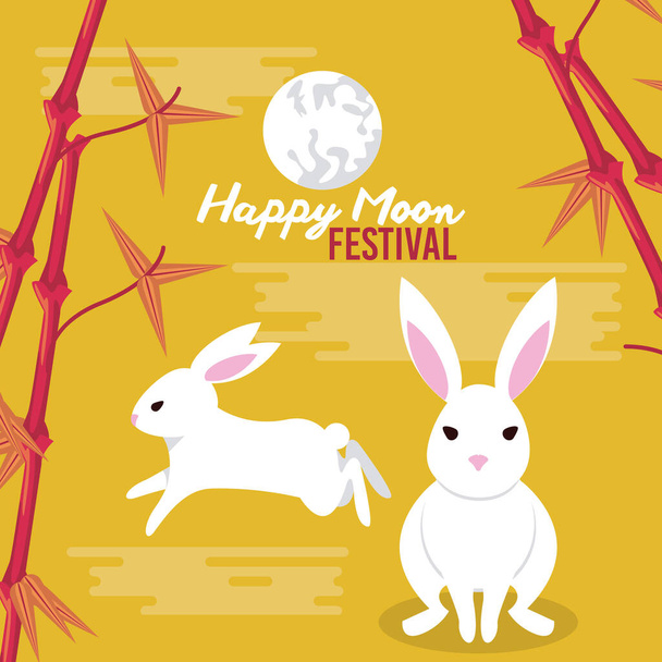Happy moon festival card with rabbits - Vector, Image