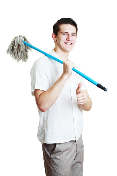 Man with broom - Zdjęcie, obraz