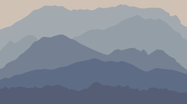 спокойный величественный горный пейзаж с туманом и туманом
 - Вектор,изображение