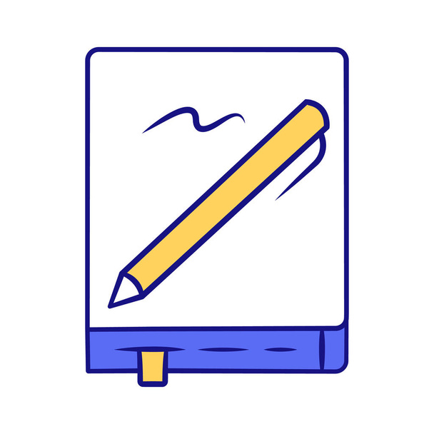 Cuaderno con lápiz icono de color azul. Bloc de notas, diario, artículo fijo. Tomando notas, para hacer organizador de la lista. Sketchpad, copybook, planificador con marcador. Ilustración vectorial aislada
 - Vector, imagen