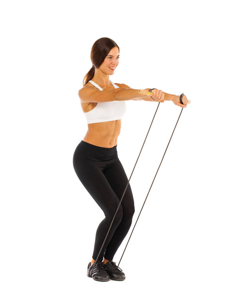 Mulher fitness sexy posando em estúdio isolado em um backgr branco
 - Foto, Imagem