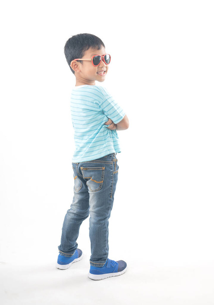 portrait of cute Asian boy  student wearing glasses thinking iso - Foto, imagen