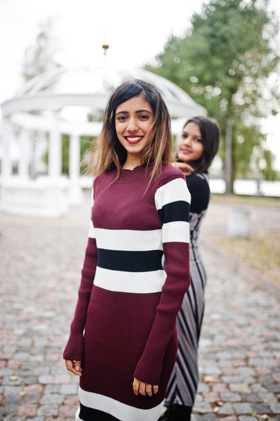 Portrait of two young beautiful indian or south asian teenage gi - Fotoğraf, Görsel