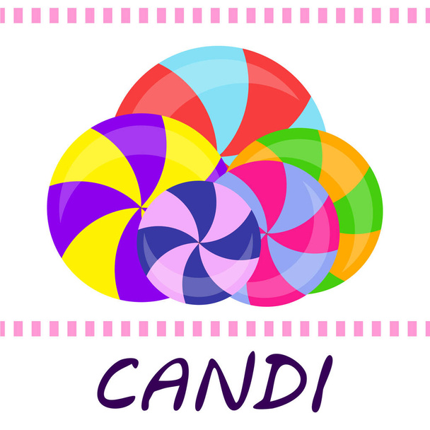 Colorful lollipops on pastel background in flat style design. Vector background cute candy. - Vektor, Bild