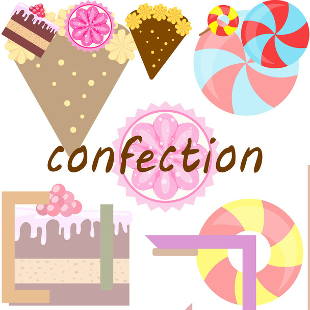 Inicio panadería vector ilustración de pastel de cumpleaños, capcake y dulces. Idea de diseño para póster, tarjetas y publicidad
. - Vector, Imagen