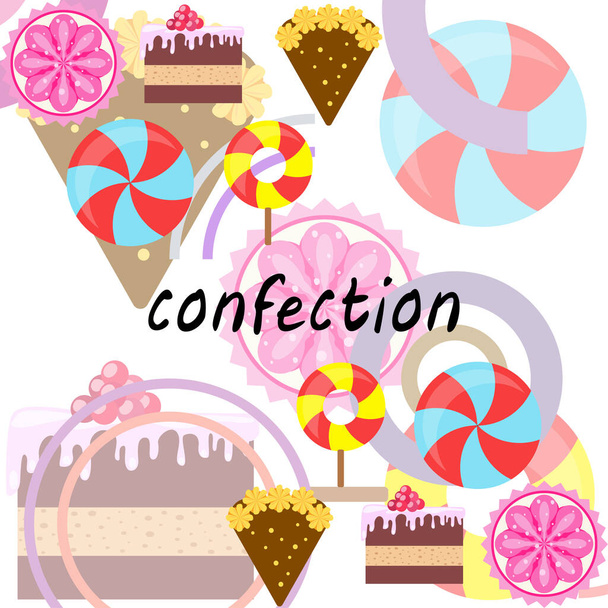 Vektor-Illustration von Geburtstagstorte, Capcake und Süßigkeiten. Gestaltungsidee für Plakate, Karten und Werbung. - Vektor, Bild