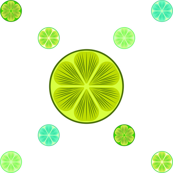 Green half and slice lime. Vector illustration, background. - Вектор, зображення