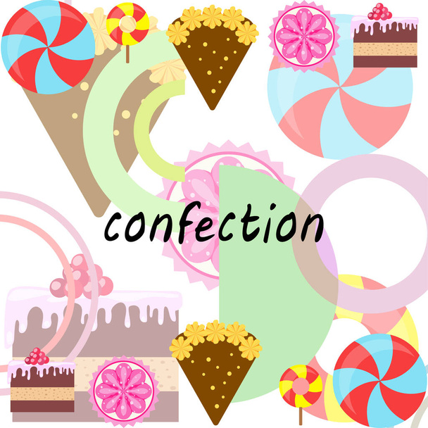 Домашняя выпечка векторная иллюстрация праздничного торта, кекса и сладостей. Идея дизайна плаката, открыток и рекламы
. - Вектор,изображение