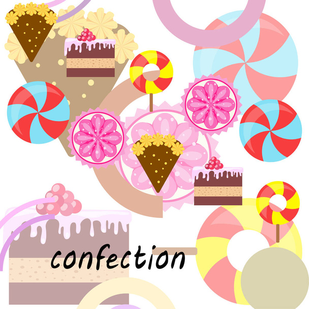 Home bakery vector illustration of birthday cake, capcake and sweets . Design idea for poster, cards and advertisment. - Vector, Image