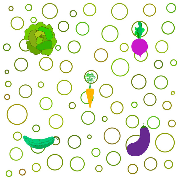 Cabbage, beet, carrot, eggplant, cucumber, fresh vegetables. Organic food poster. Farmer market design. Vector background. - Vector, Image