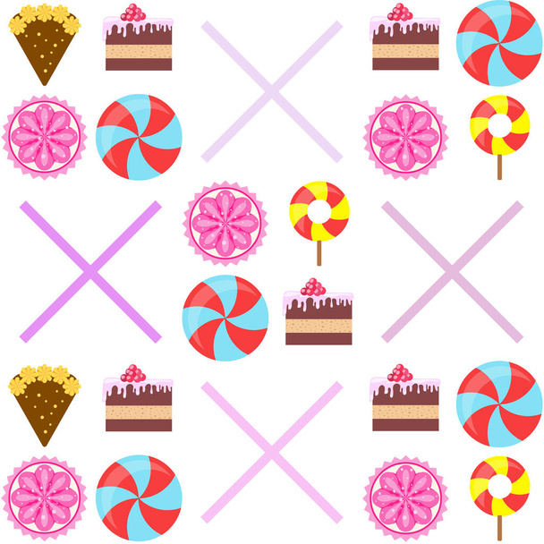 Doğum günü pastası, kapkek ve şekerlerin ev pastası çizimi. Poster, kart ve reklam için tasarım fikri. - Vektör, Görsel