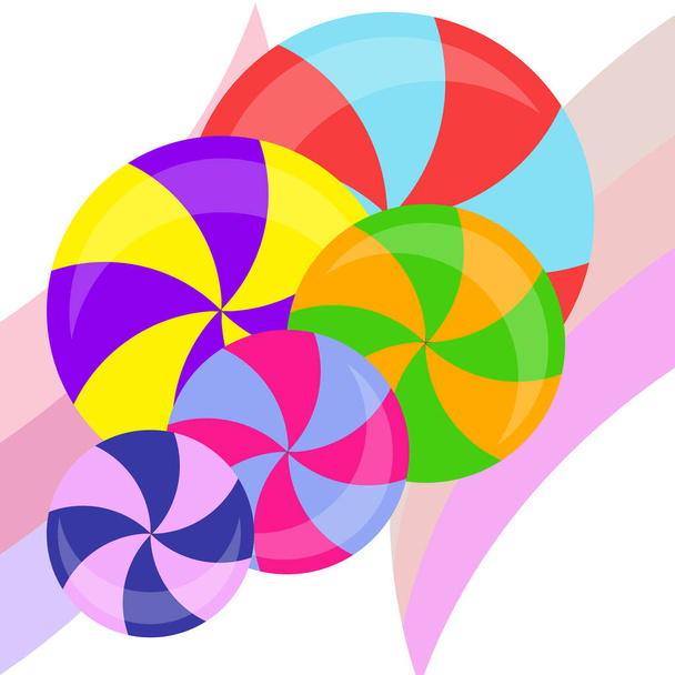 Kleurrijke lolly 's op pastelachtergrond in plat design. Vector achtergrond schattig snoep. - Vector, afbeelding