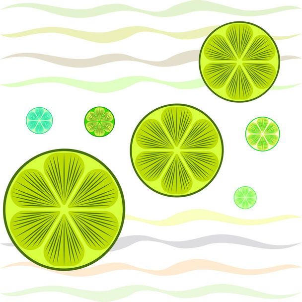 Green half and slice lime. Vector illustration, background. - ベクター画像