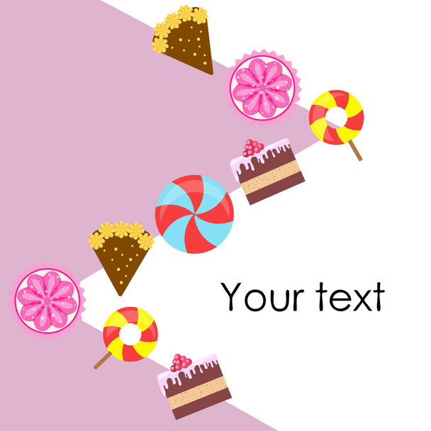 Inicio panadería vector ilustración de pastel de cumpleaños, capcake y dulces. Idea de diseño para póster, tarjetas y publicidad
 - Vector, imagen