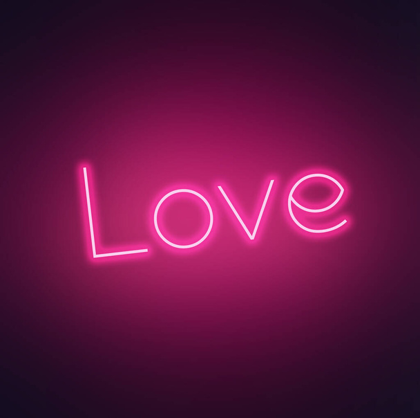 Koyu arkaplanda parlayan pembe neon aşk işareti - Fotoğraf, Görsel