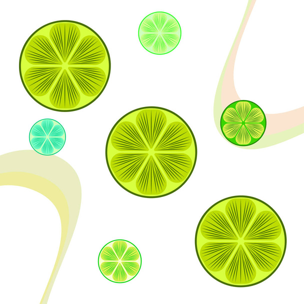 Green half and slice lime. Vector illustration, background. - ベクター画像
