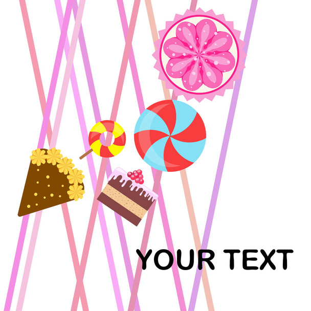 Vektor-Illustration von Geburtstagstorte, Capcake und Süßigkeiten. Gestaltungsidee für Plakate, Karten und Werbung - Vektor, Bild