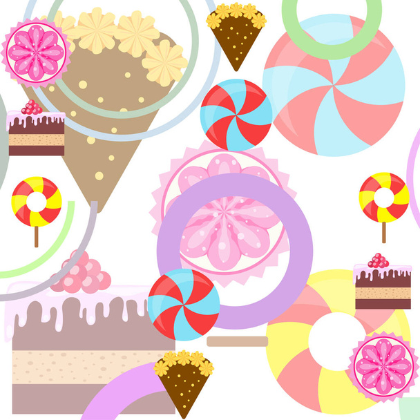 Vektor-Illustration von Geburtstagstorte, Capcake und Süßigkeiten. Gestaltungsidee für Plakate, Karten und Werbung. - Vektor, Bild