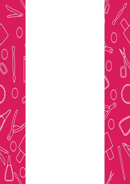 Pink frame with white manicure accessories pattern - Vecteur, image