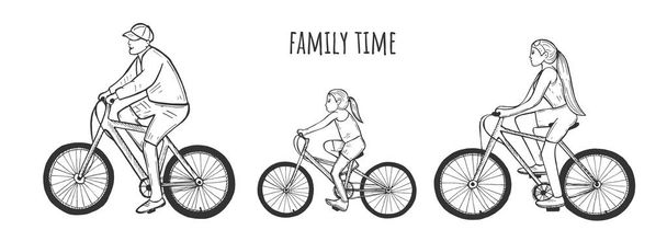 Tempo de caminhada feliz família em bicicletas
 - Vetor, Imagem