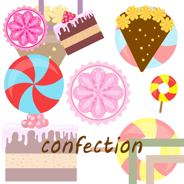 Inicio panadería vector ilustración de pastel de cumpleaños, capcake y dulces. Idea de diseño para póster, tarjetas y publicidad
. - Vector, imagen