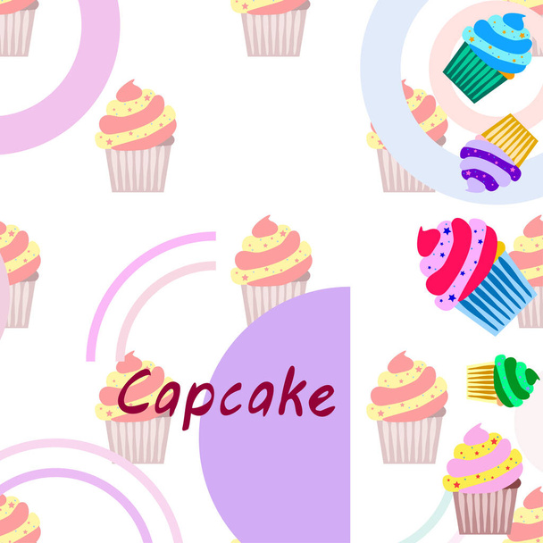Capcake Backen Sahne Beerensüße Dessert. farbenfrohe Elemente für die Menükollektion von Cafés und Restaurants. Frohe Feiertage - Vektor, Bild