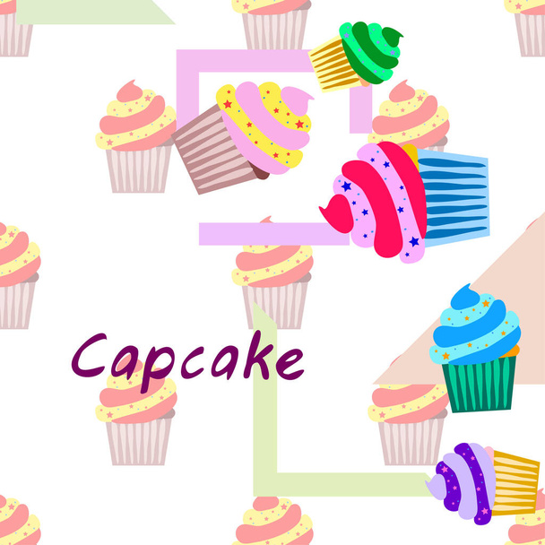 Capcake Backen Sahne Beerensüße Dessert. farbenfrohe Elemente für die Menükollektion von Cafés und Restaurants. Frohe Feiertage. - Vektor, Bild