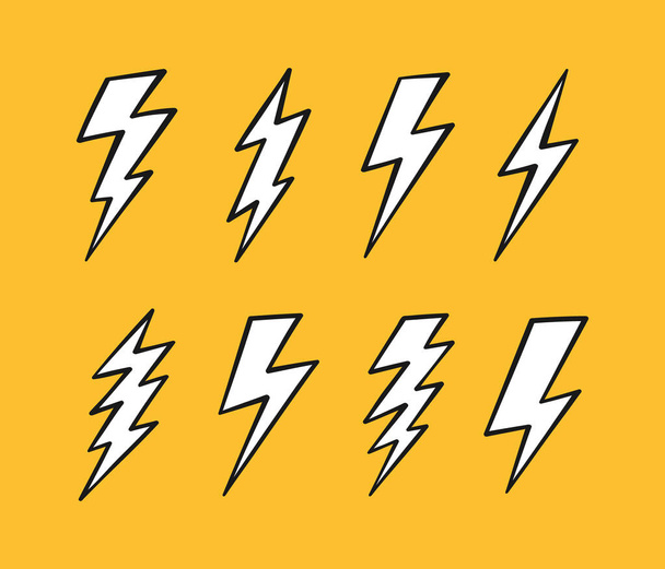 Super Set hand drawn Lightning bolt. Thunderbolt, lightning strike. Modern flat style vector illustration - Vector, Image