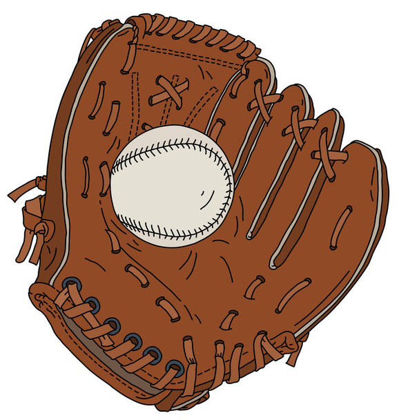 El dibujo vectorizado a mano de un guante de béisbol con la pelota
 - Vector, Imagen