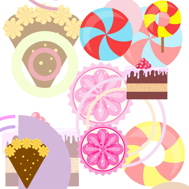 誕生日ケーキ、ケーキ、お菓子のホームベーカリーベクトルイラスト。ポスター、カード、広告のデザインアイデア. - ベクター画像