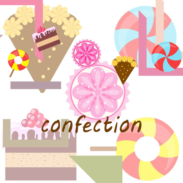 Strona główna piekarnia wektor ilustracja tort urodzinowy, capcake i słodycze. Pomysł na plakat, kartki i reklamę. - Wektor, obraz