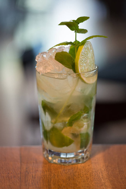 Refreshing mint cocktail mojito with rum and lime, cold drink or - Fotoğraf, Görsel