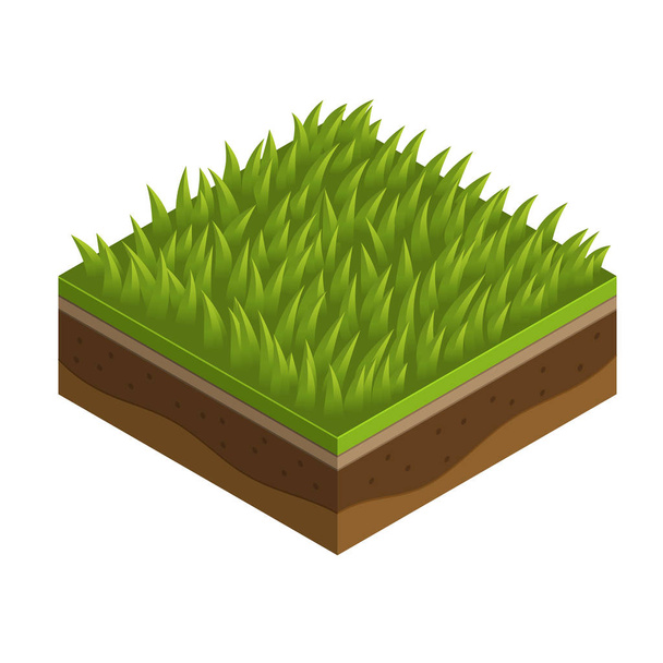 Summer grass, soil tile layers isometric  - ベクター画像