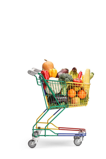 Small shopping cart with fruits and vegetables - Φωτογραφία, εικόνα