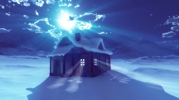 снежный горный лунный дом 4k - Кадры, видео