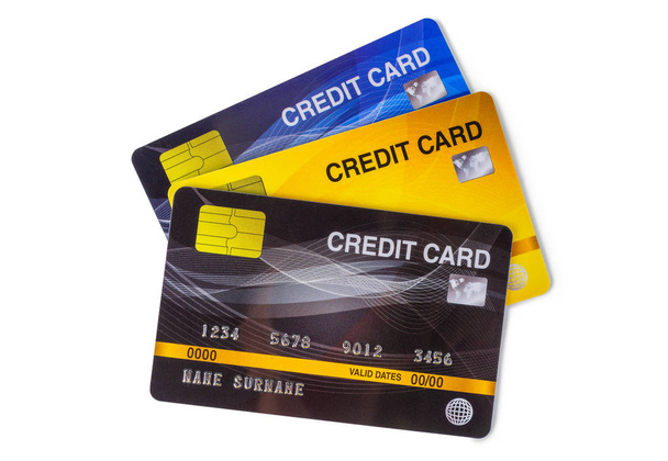 tarjeta de crédito sobre fondo blanco. (Recorte camino
)  - Foto, imagen