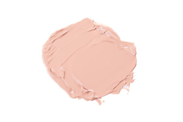 Liquid Foundation Smudge On White Background. Close Up Of Cosmetic Makeup Cream Sample Isolated On White. - 写真・画像