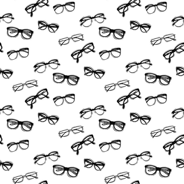 Seamless pattern with glasses in vintage style. Vector seamless pattern with hand drawn vintage glasses. - ベクター画像