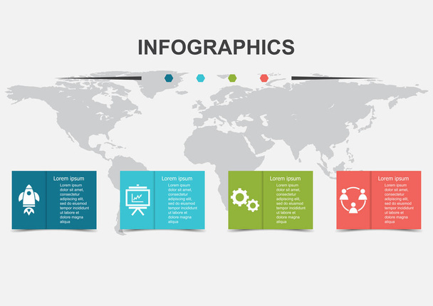 Infographic design template of 4 regtangles with shadow - Vector, Image