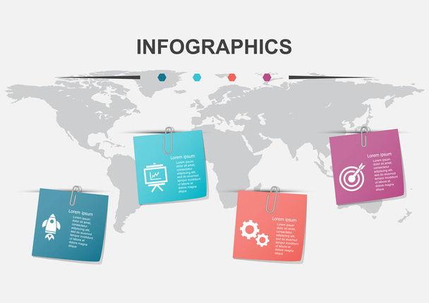 Modelo de design infográfico com papéis de nota
 - Vetor, Imagem