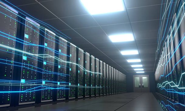 3D сервер комната / дата-центр - хранение, хостинг, быстрая концепция Интернета
. - Фото, изображение