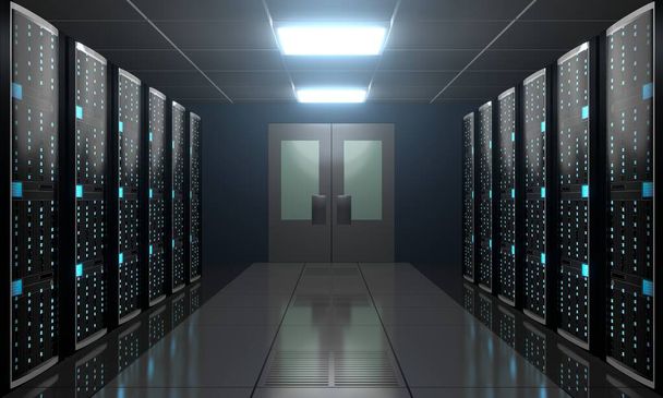 Sala de servidor 3D / data center - armazenamento, conceito de hospedagem
 - Foto, Imagem