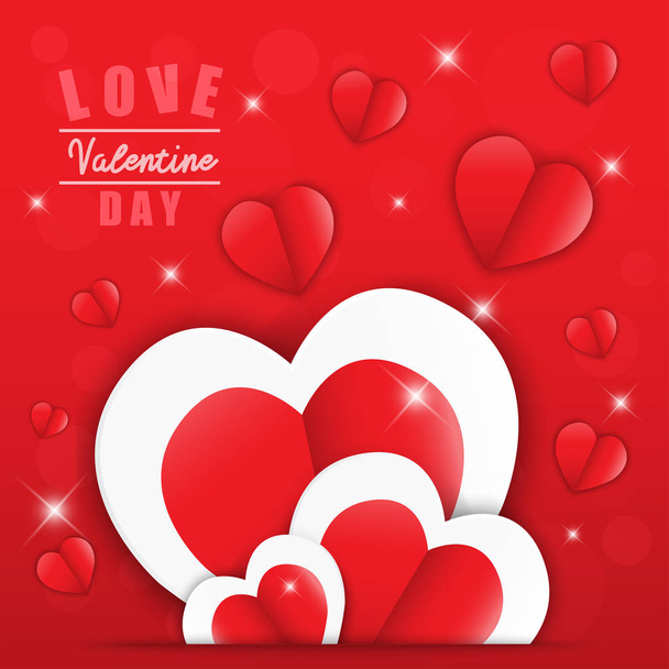 Love for Valentine's day. Happy valentines day and wedding design Paper heart. Vector illustration. Red Background With Ornaments, Hearts. Doodles and curls. Be my Valentine - Вектор,изображение