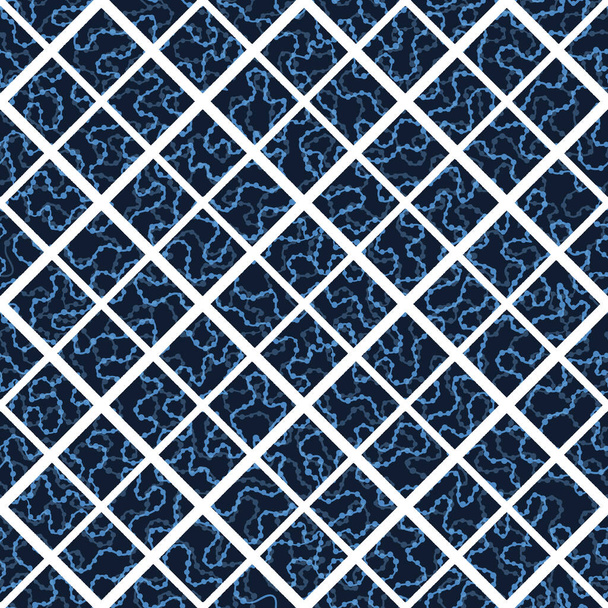 Indigo modrá ruka s mozaikou, bezproblémové schéma. Opakující se abstraktní čtvercová dlaždice geometrická. Po celém tiskovém vzorku se barvené námořnictvo v japonském stylu  - Vektor, obrázek