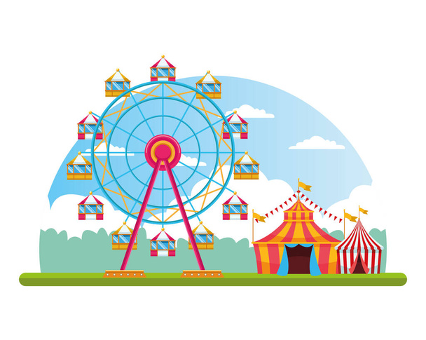 Circo feria festival paisaje dibujos animados
 - Vector, Imagen
