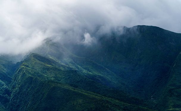 森林と霧とFansipan山の丘の谷の閉鎖c - 写真・画像