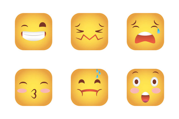 készlet négyzetek hangulatjelek arcok karakterek - Vektor, kép
