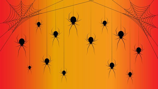 Αράχνη και ιστός αράχνης σε πορτοκαλί φόντο. Απόκριες - Φωτογραφία, εικόνα