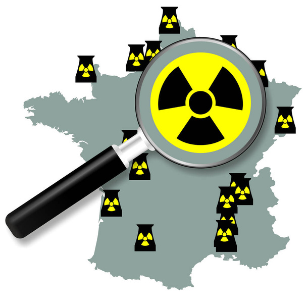 Fransız nükleer santrallerinin haritası. Fransız nükleer santrallerine odaklanın. - Fotoğraf, Görsel