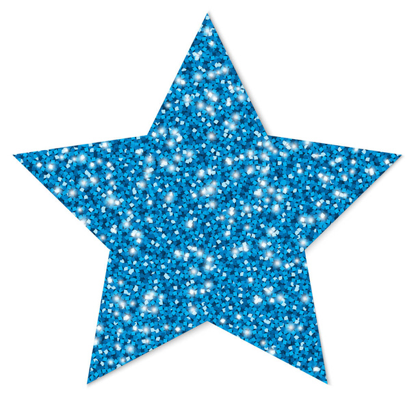 Enkele blauwe glitter ster sprankelend met schaduw - Vector, afbeelding